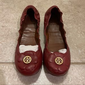 Maroon Tory Burch Flower Detail Flats